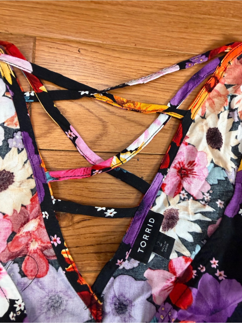 Torrid Floral Babydoll Stretch Challis Top With Hanky Hem - Picture 3 of 7